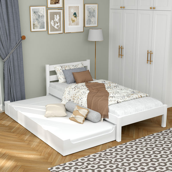 White Bed with Drawer for Additional Mattress – Wooden, for Children, Nizio