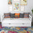 Sofa bed white – wooden side barrier, side view, Nizio
