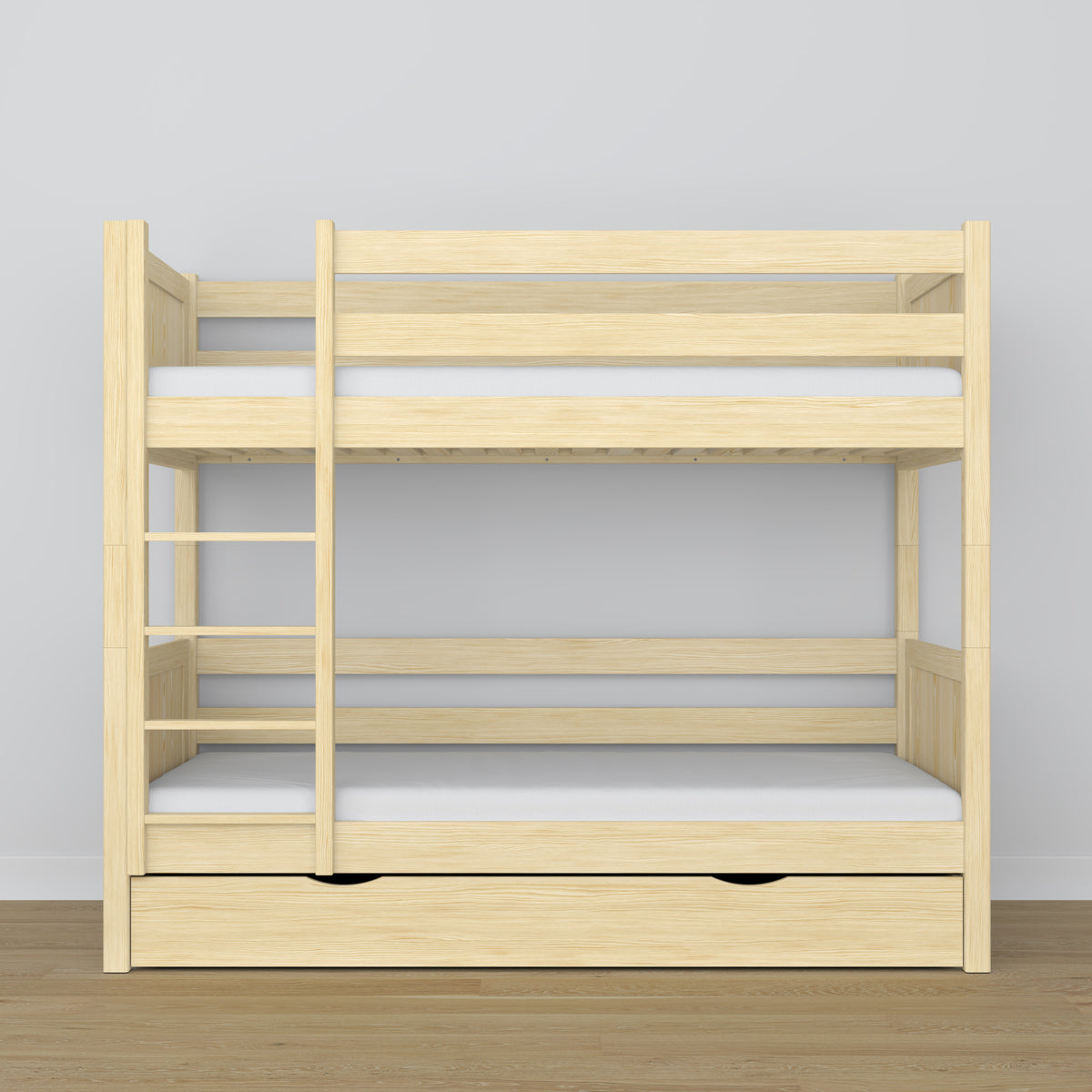 Clear Pine Wooden Bunk Bed with Drawer – Scandinavian Design, Nizio