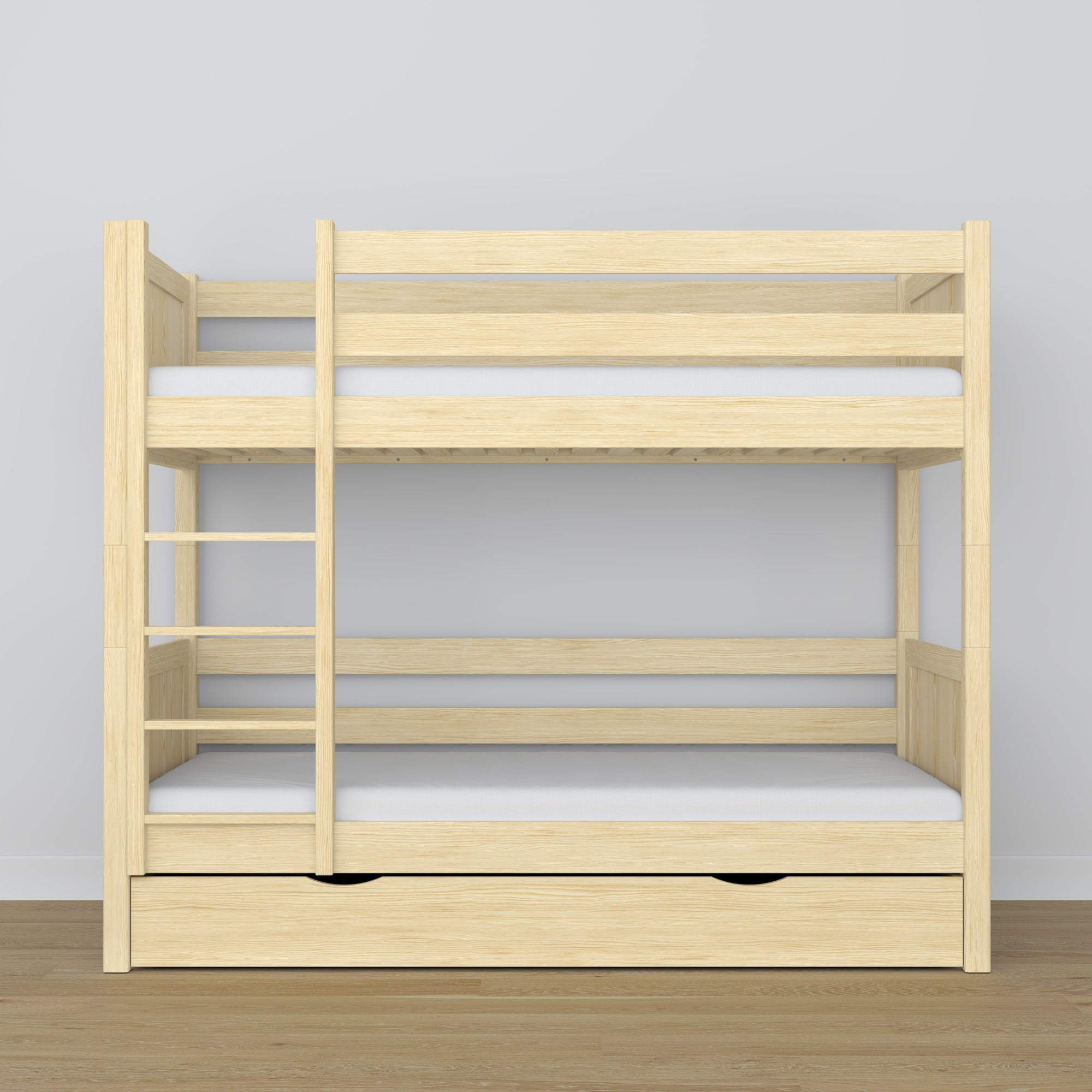 Clear Pine Wooden Bunk Bed with Drawer – Scandinavian Design, Nizio