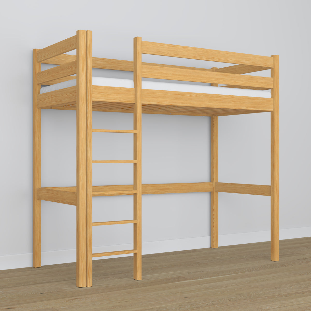 Natural Pine Wooden Loft Bed – Free Space Under the Sleeping Area, Nizio