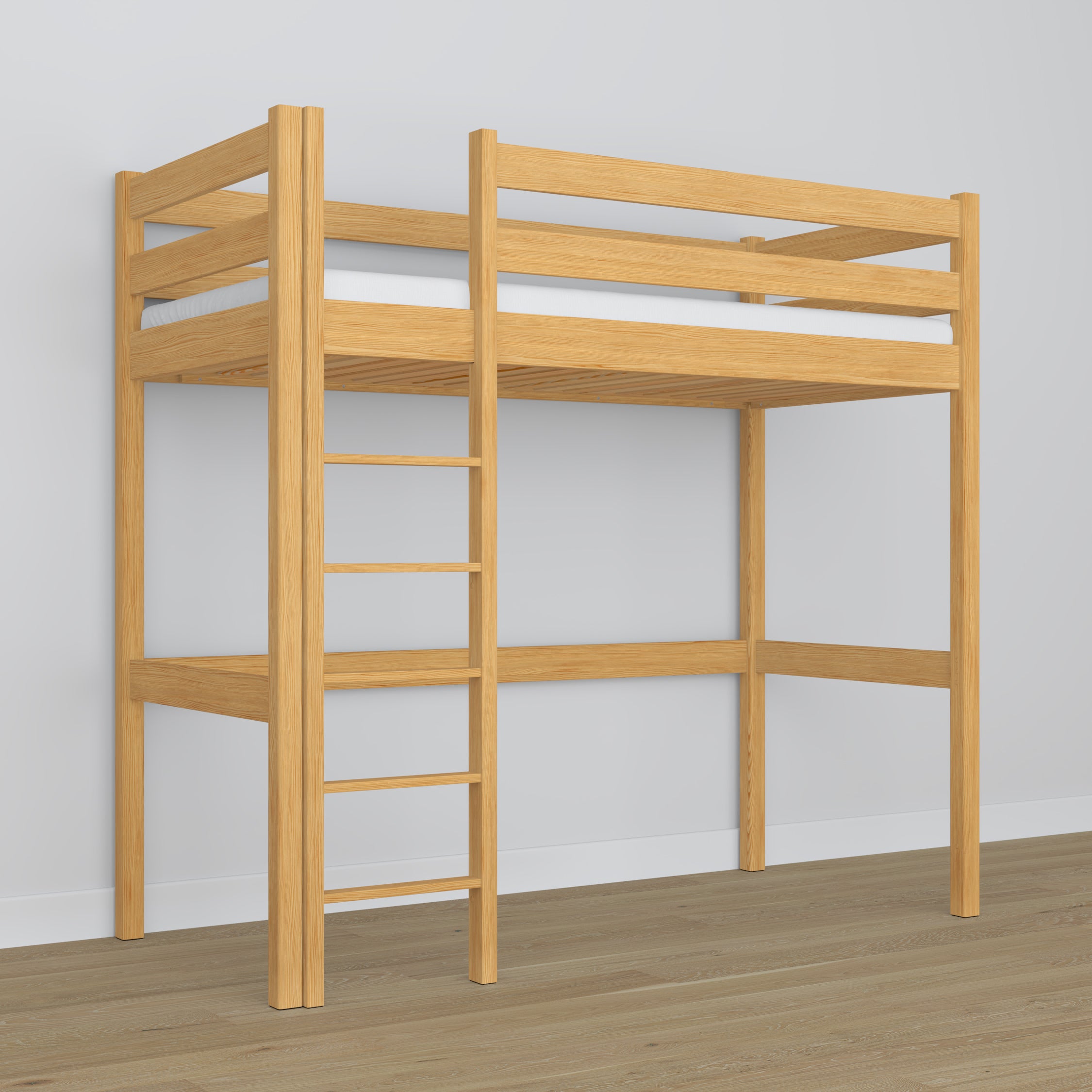 Natural Pine Wooden Loft Bed – Free Space Under the Sleeping Area, Nizio