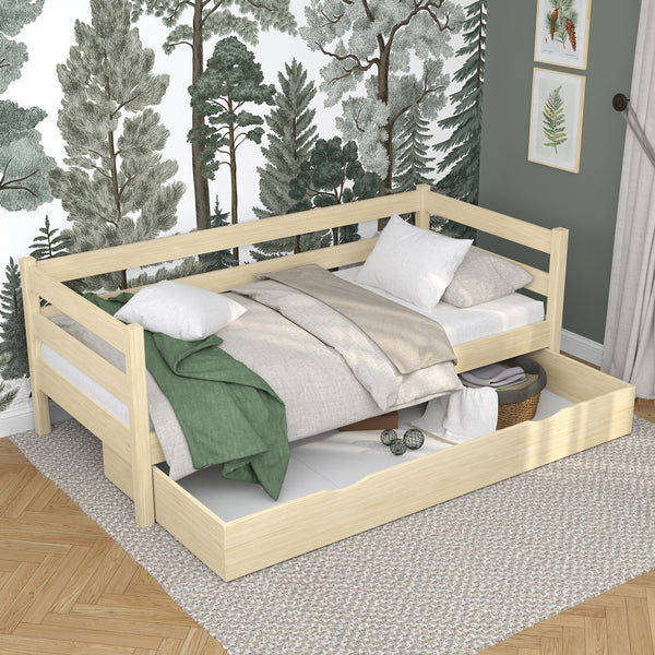 Wooden sofa bed with drawer clear pine – child’s room, scandi style Nizio