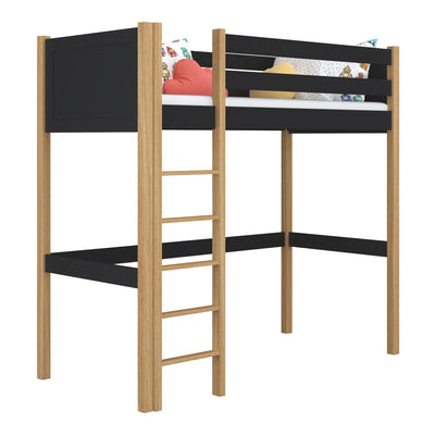 Black and Oak Wooden Loft Bed – Children’s Room, Solid Wood, Scandi Style