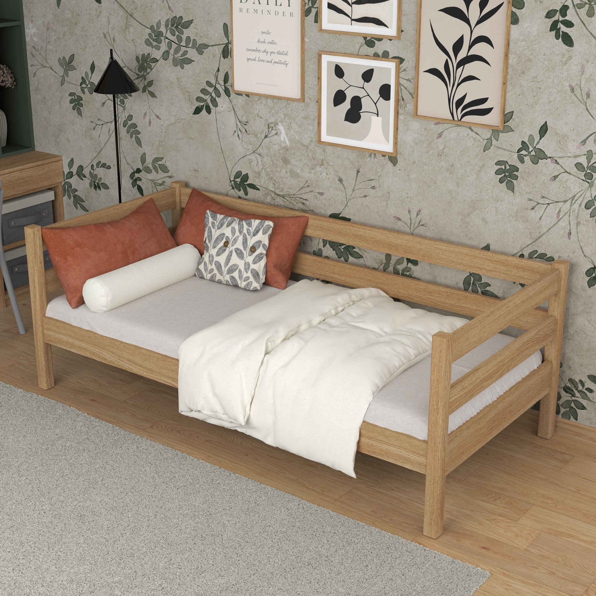 Sofa bed natural oak in a children’s room – scandi arrangement, oak