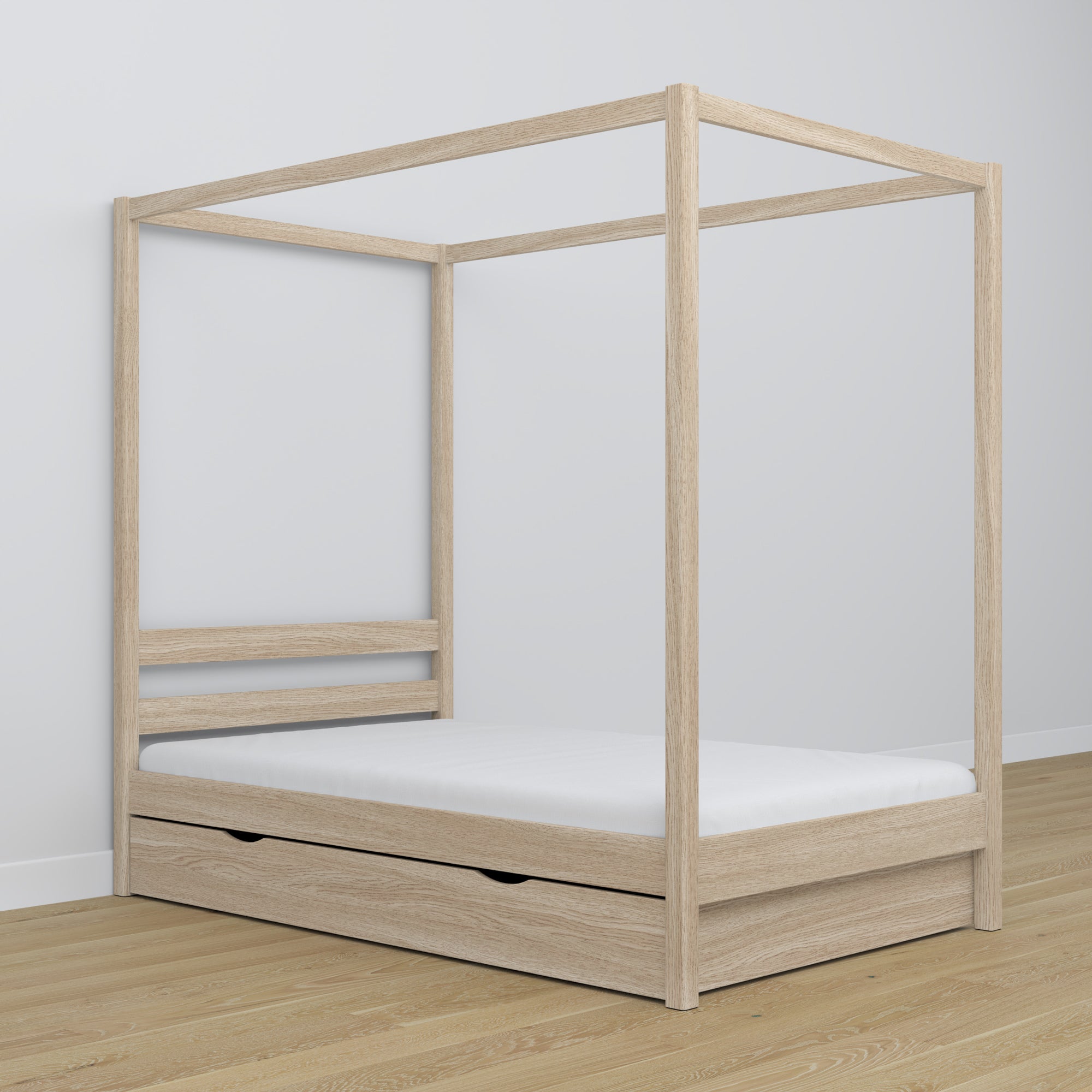 Oak canopy bed bleached oak – decorative frame, child’s room