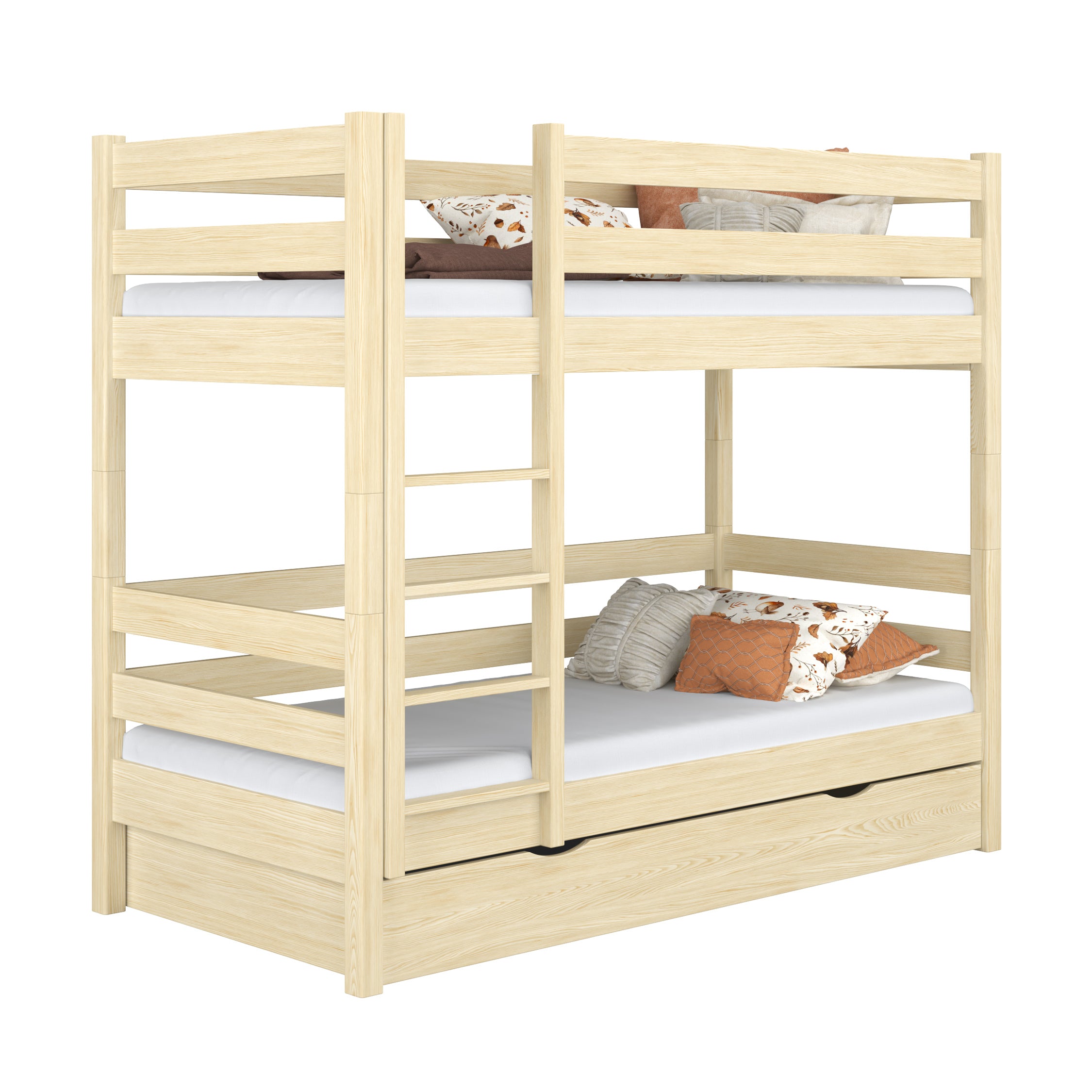 Clear Pine Bunk Bed for Children – Two Sleeping Areas and Drawer, Wooden