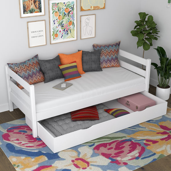 Wooden sofa bed with drawer white – child’s room, scandi style Nizio