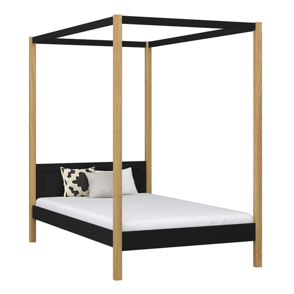Wooden black-oak canopy bed – child’s room, Scandinavian style, Nizio