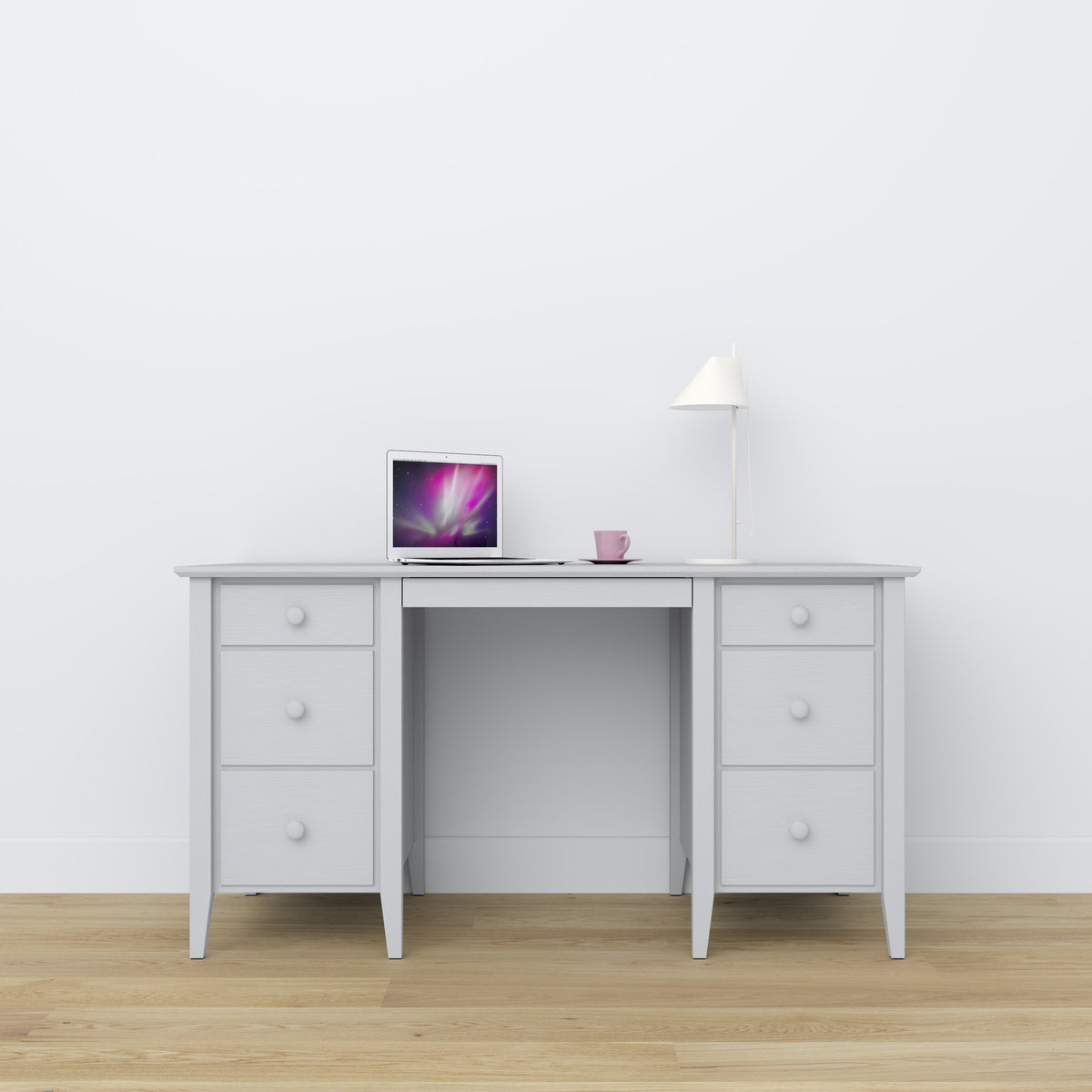Desk 6S wooden grey – open drawers, document storage compartments