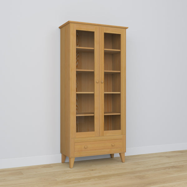 Display cabinet 1S 90 natural pine – pine, glass door, front view