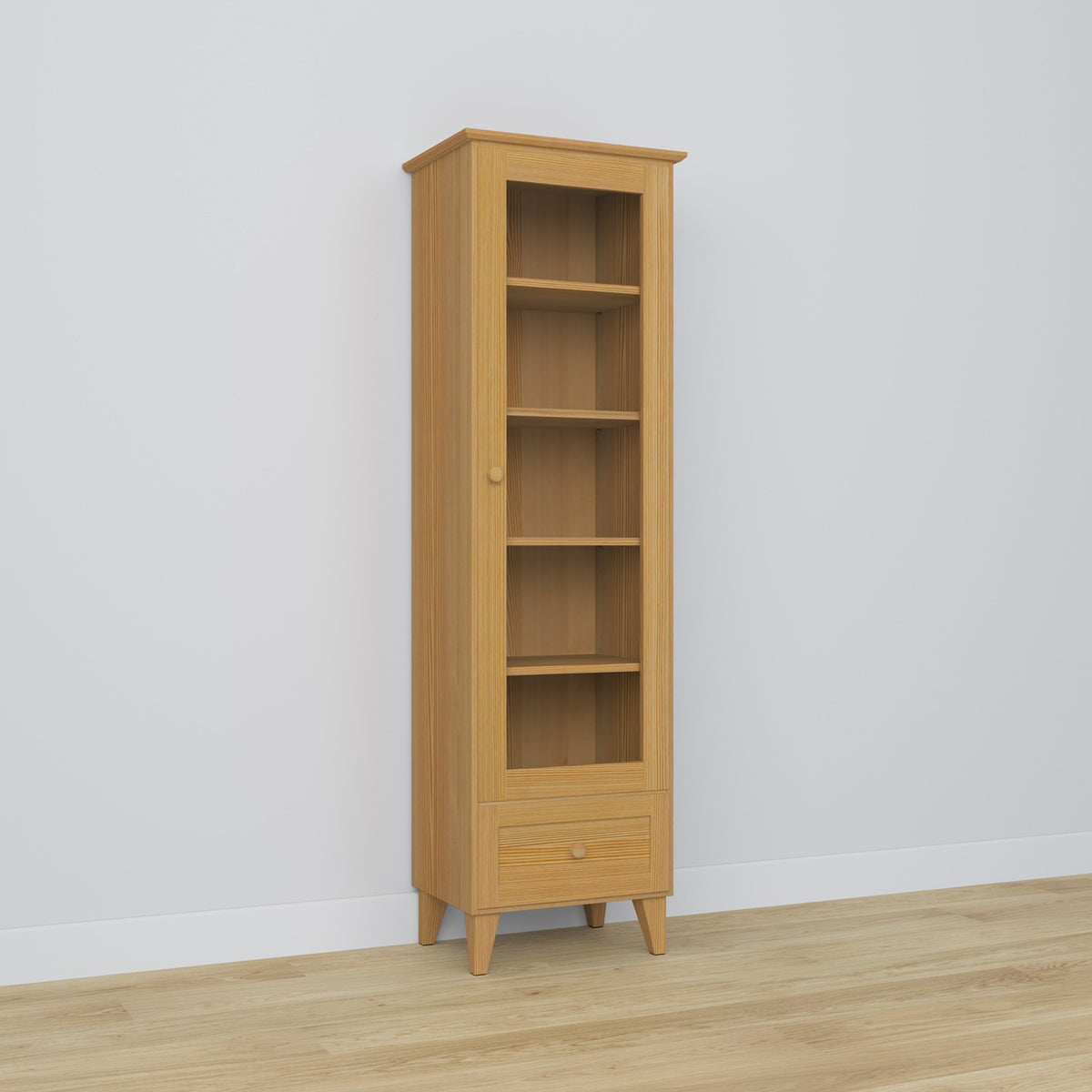 Display cabinet 1S 57 natural pine – pine, glass door, front view