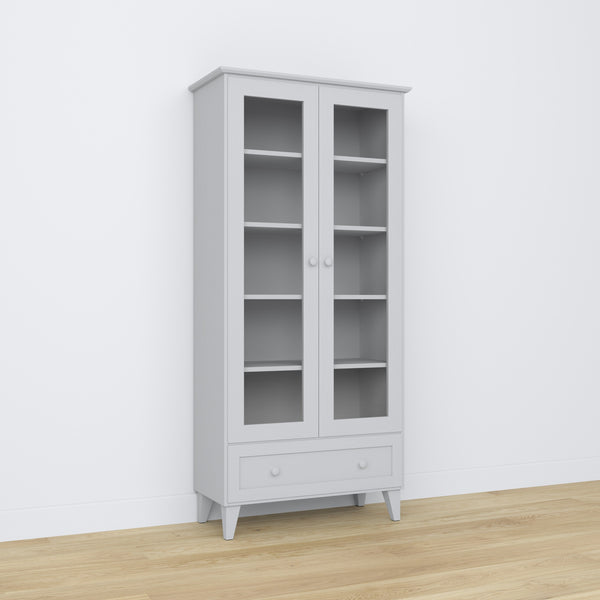 Display cabinet 1S 90 grey – wooden, glass door, front view