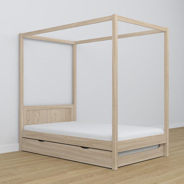 Bleached Oak Canopy Bed – Drawer for Additional Mattress, Oak