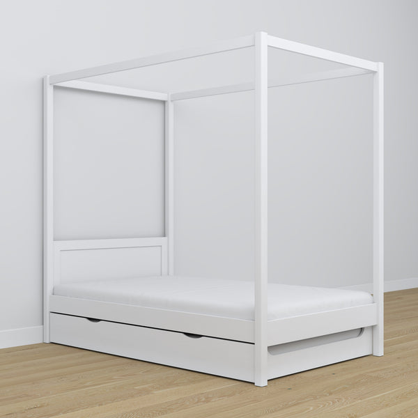 Canopy Bed White – Drawer for Additional Mattress, Wooden