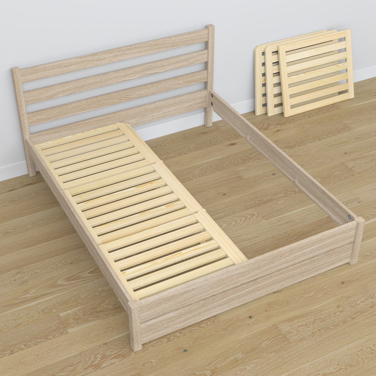 Double bed bleached oak made of oak – dimensions and diagram, Nizio Home