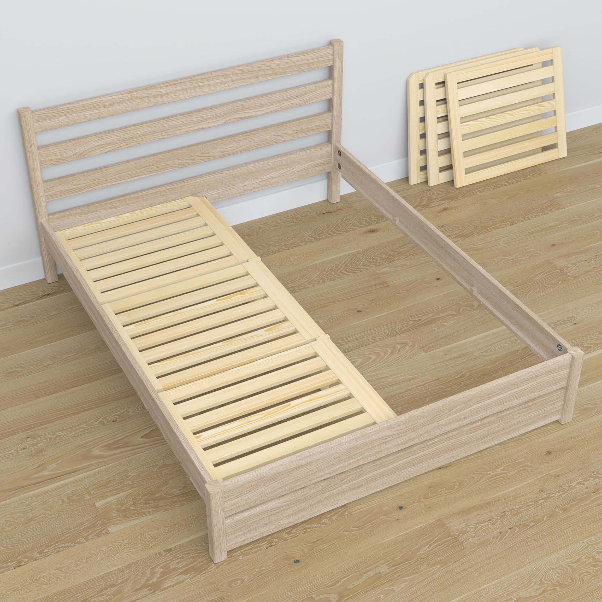 Double bed bleached oak made of oak – dimensions and diagram, Nizio Home