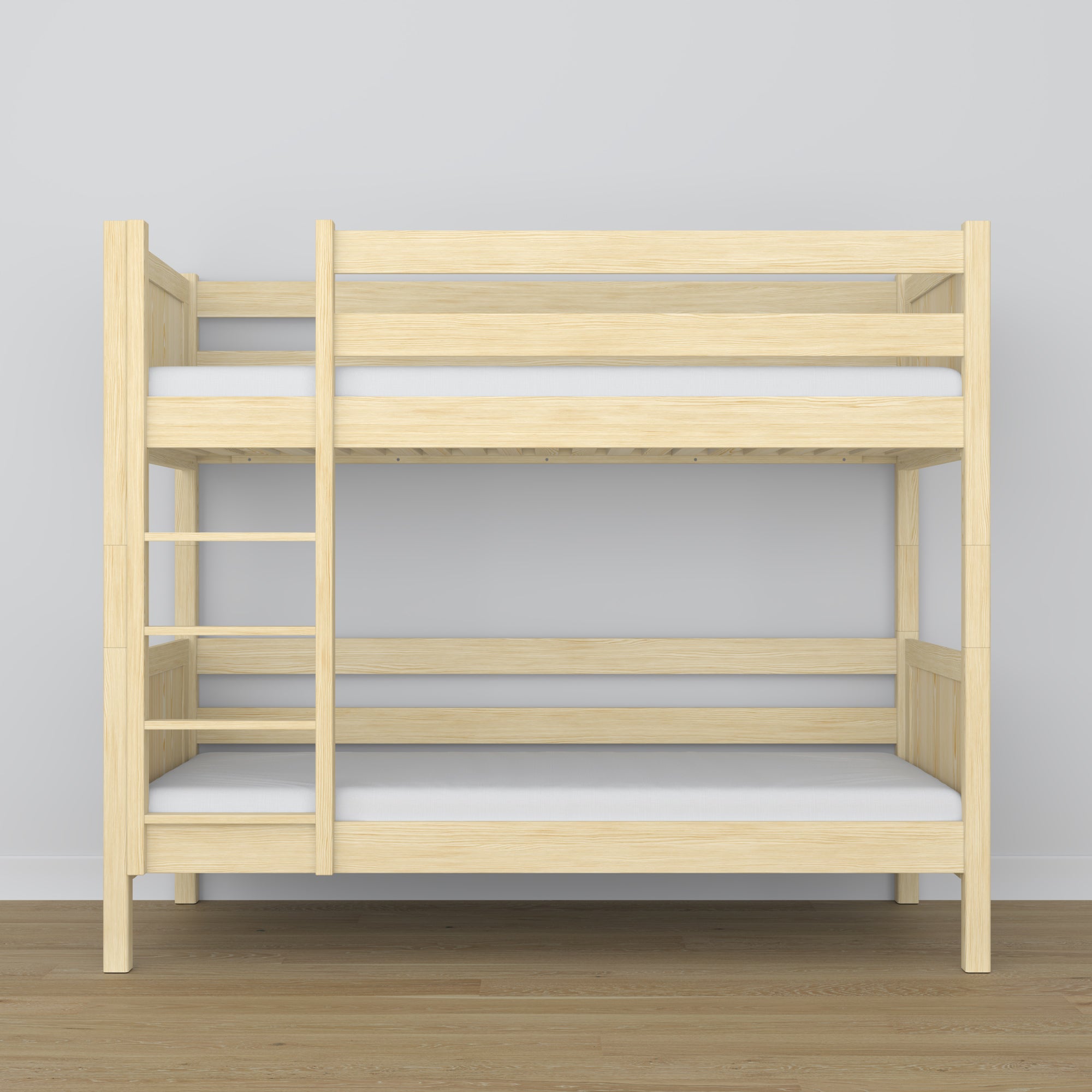 Clear Pine Bunk Bed – Wooden Ladder and Safety Rail, Nizio Home