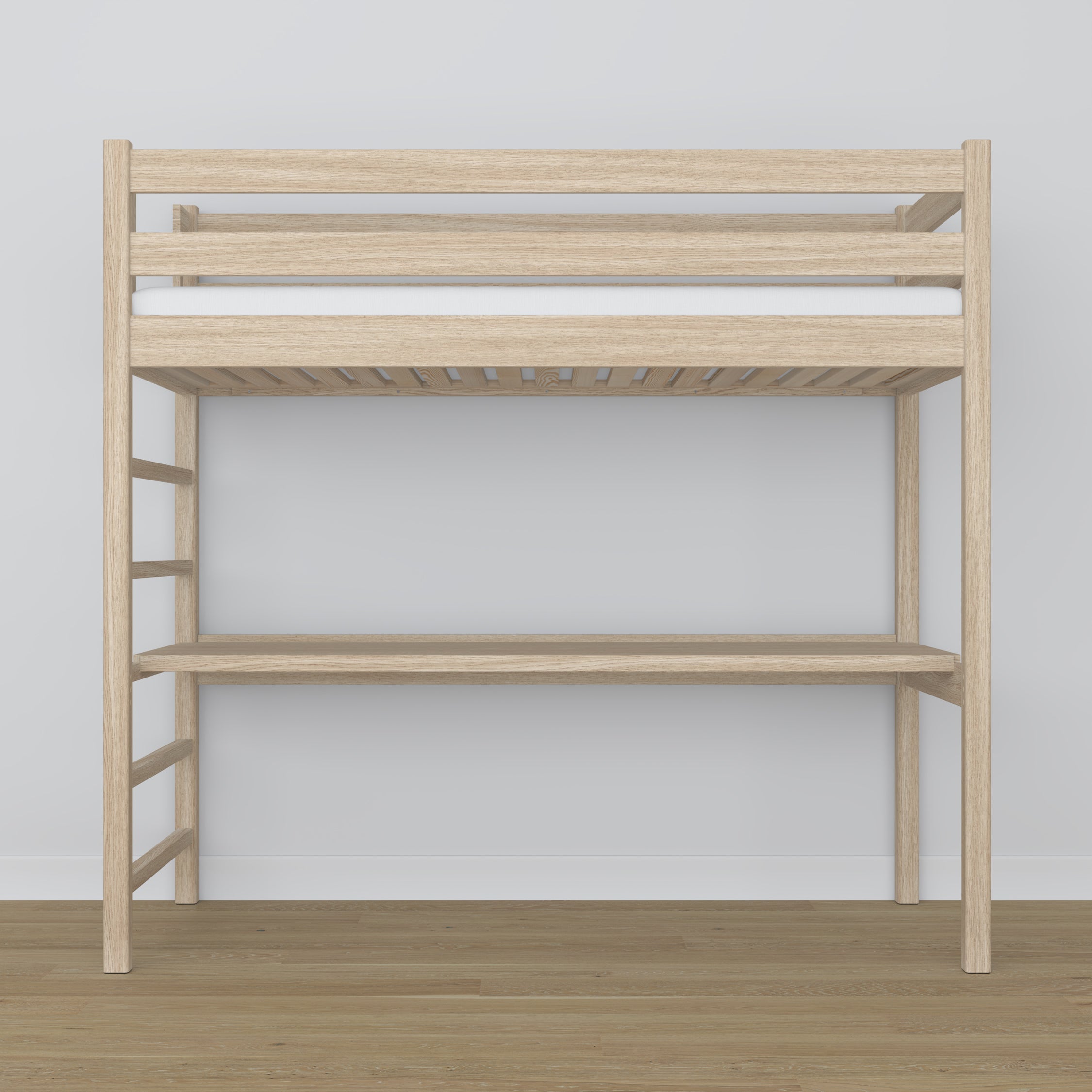 Loft bed bleached oak oak – top view of the sleeping area, Nizio