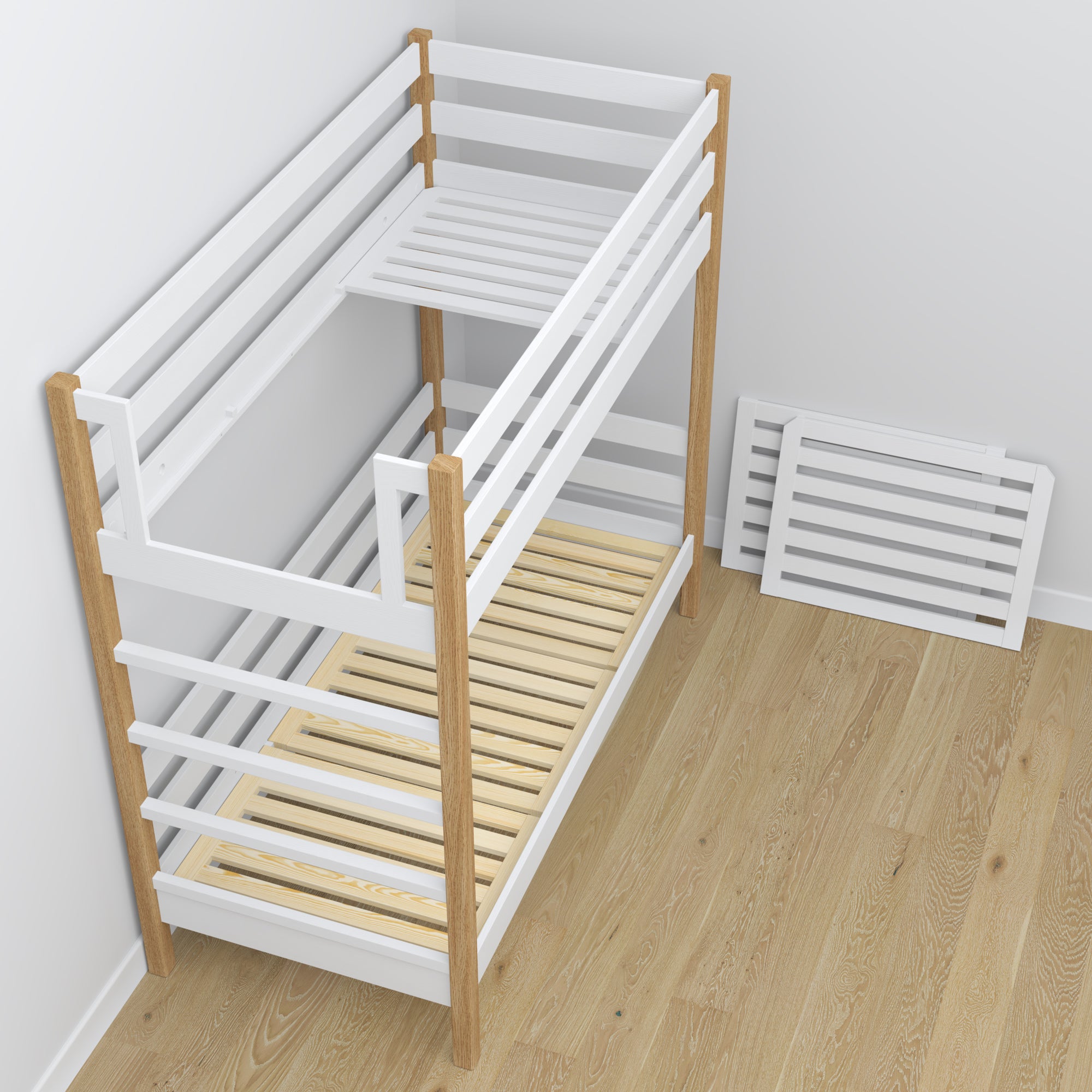 White and Oak Bunk Bed – Wooden Corner, Close-up of Workmanship Quality