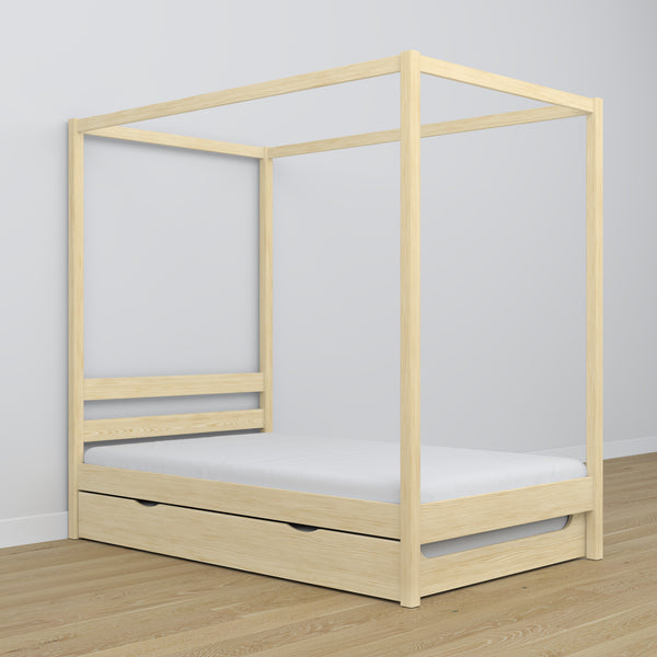 Clear pine canopy bed – drawer for additional mattress, wooden