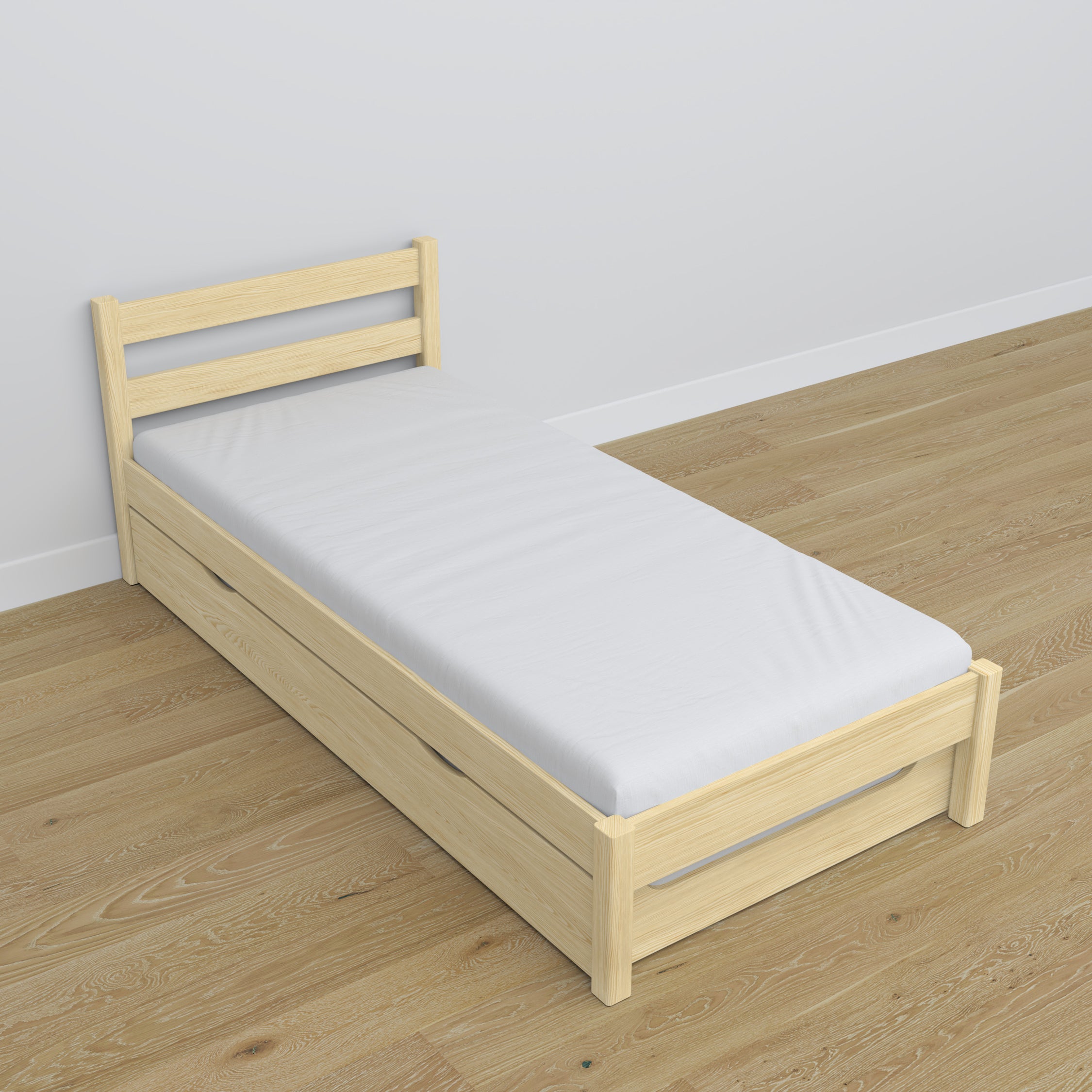 Bed with mattress drawer clear pine made of wood – dimensions, Nizio