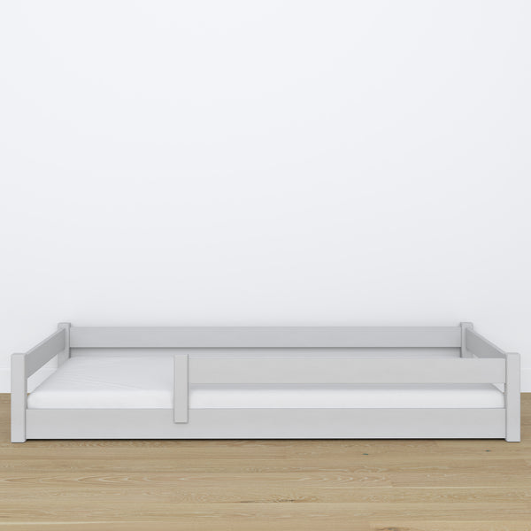Low Bed Grey – Wooden Headboard, Close-up of Wood Quality