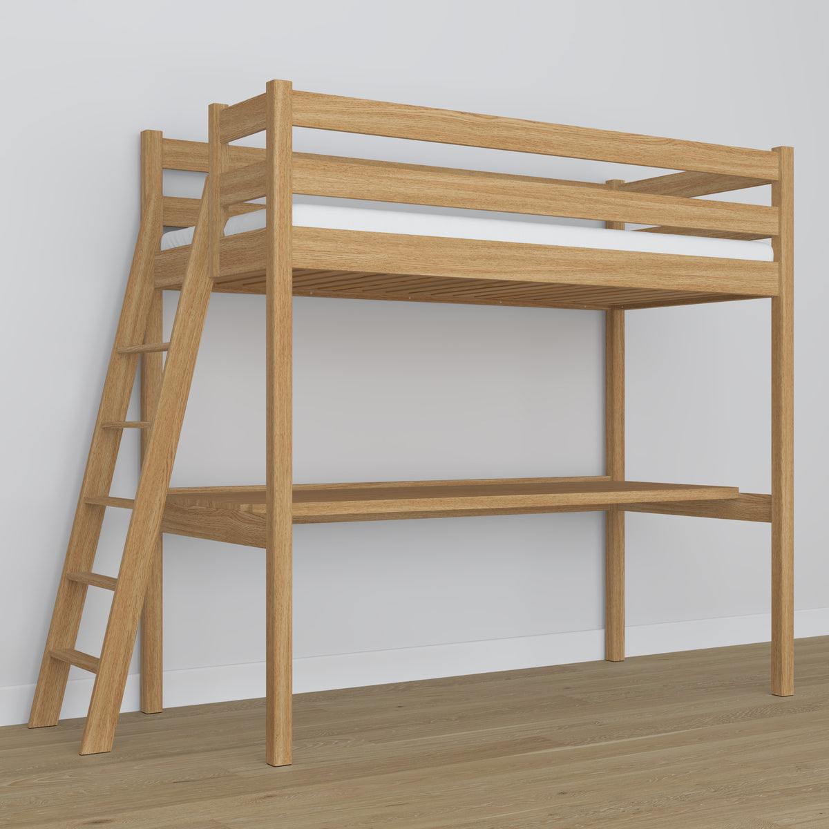 Oak Loft Bed with Desk Natural Oak – Ladder and Safety Rail