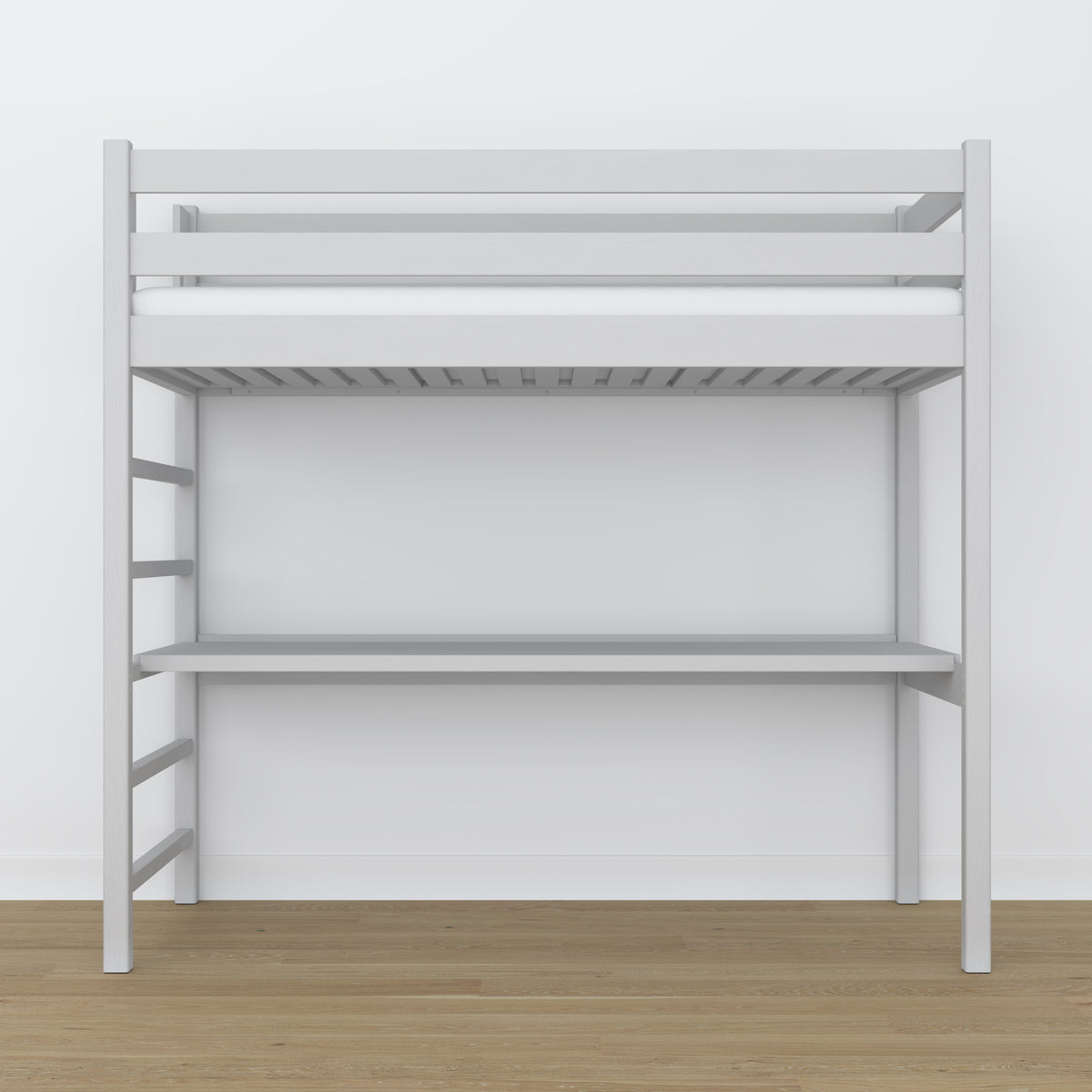 Grey Wooden Loft Bed with Desk – Frame and Slats, Nizio