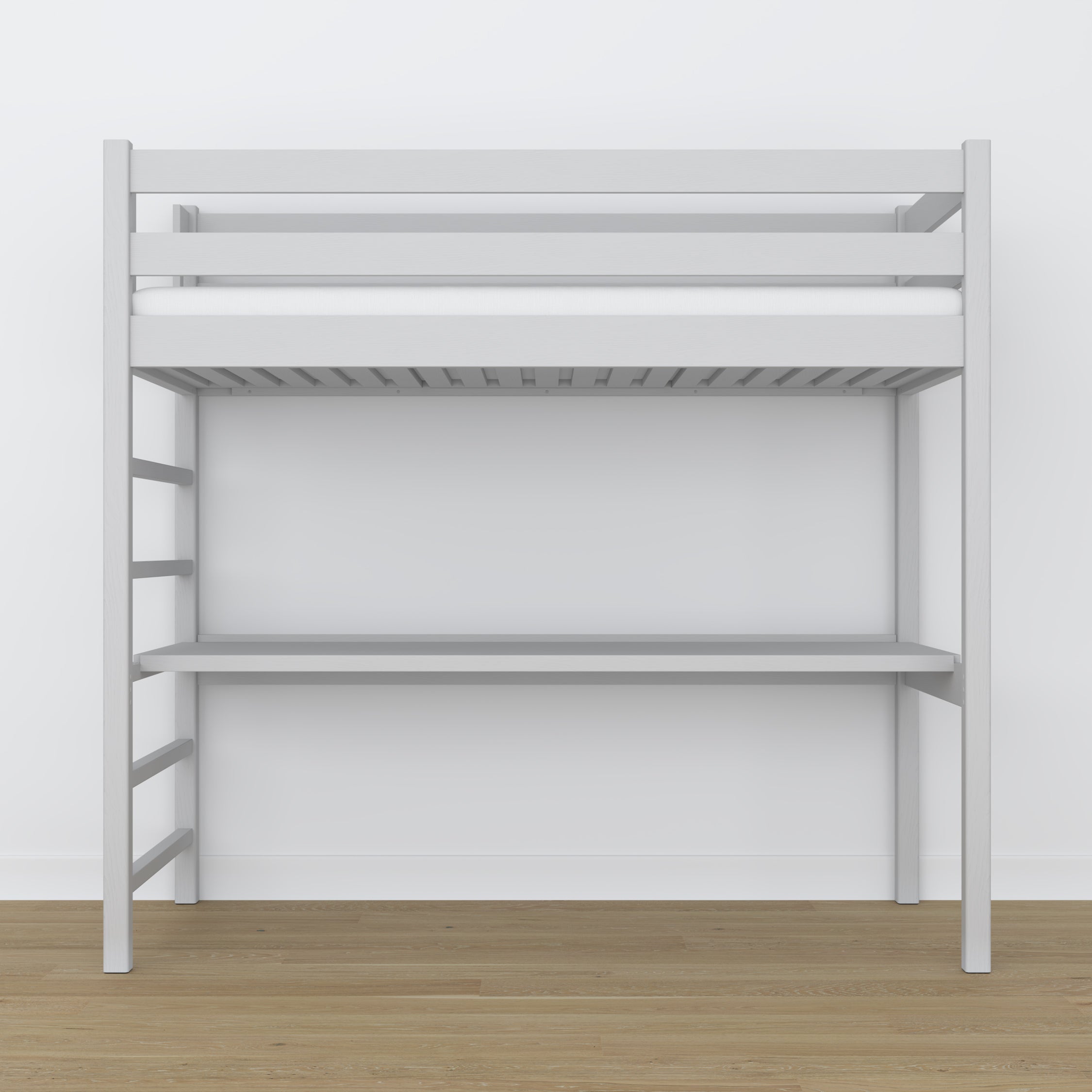 Grey Wooden Loft Bed with Desk – Frame and Slats, Nizio