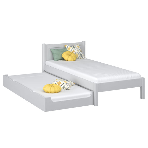 Wooden bed with mattress drawer grey – child’s room, scandi Nizio