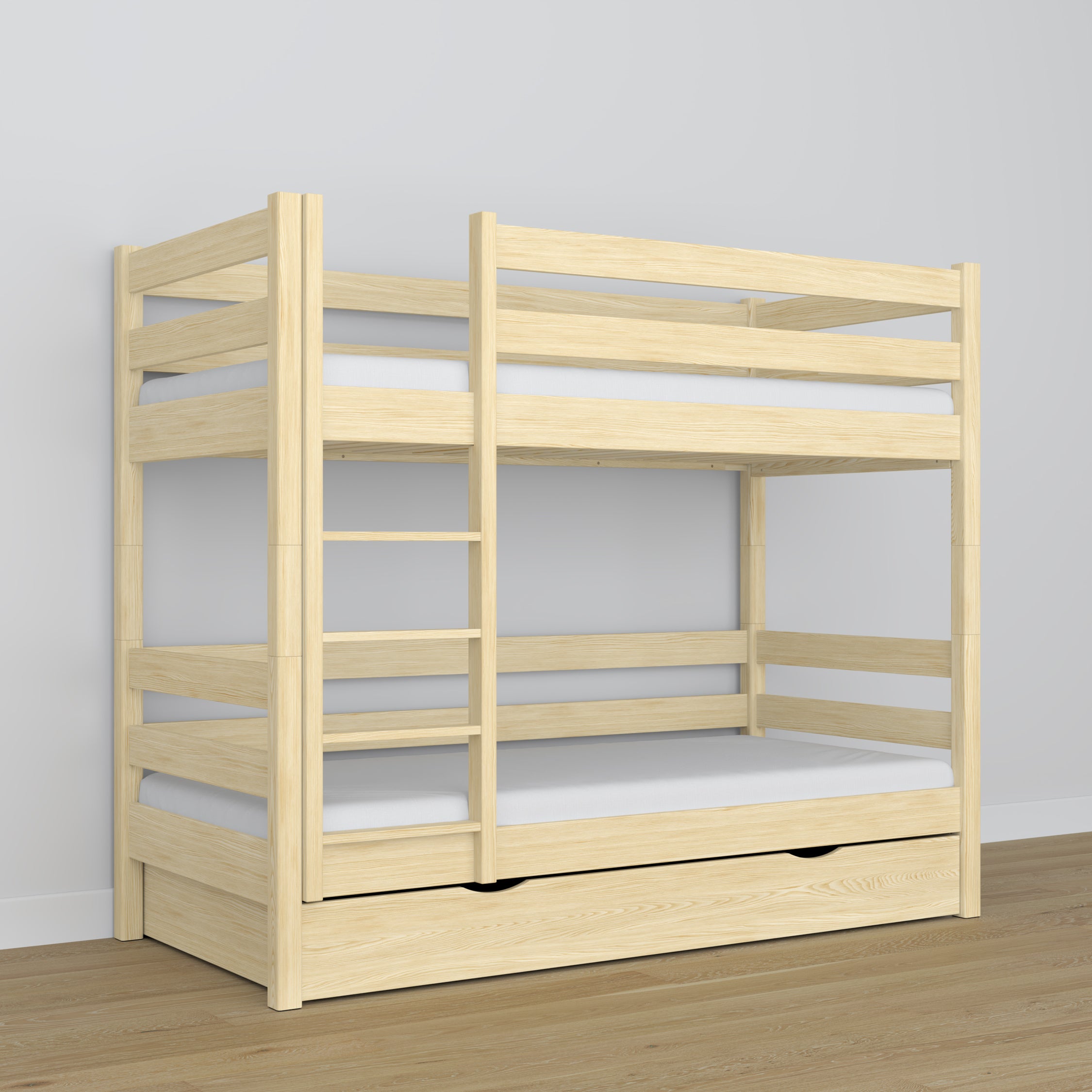 Clear Pine Wooden Bunk Bed with Drawer – Scandinavian Design, Nizio