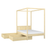 Clear pine canopy bed with drawer – side view, wooden