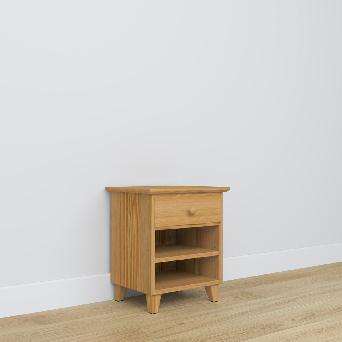 Bedside table N02 natural pine – pine, front view, Nizio Home