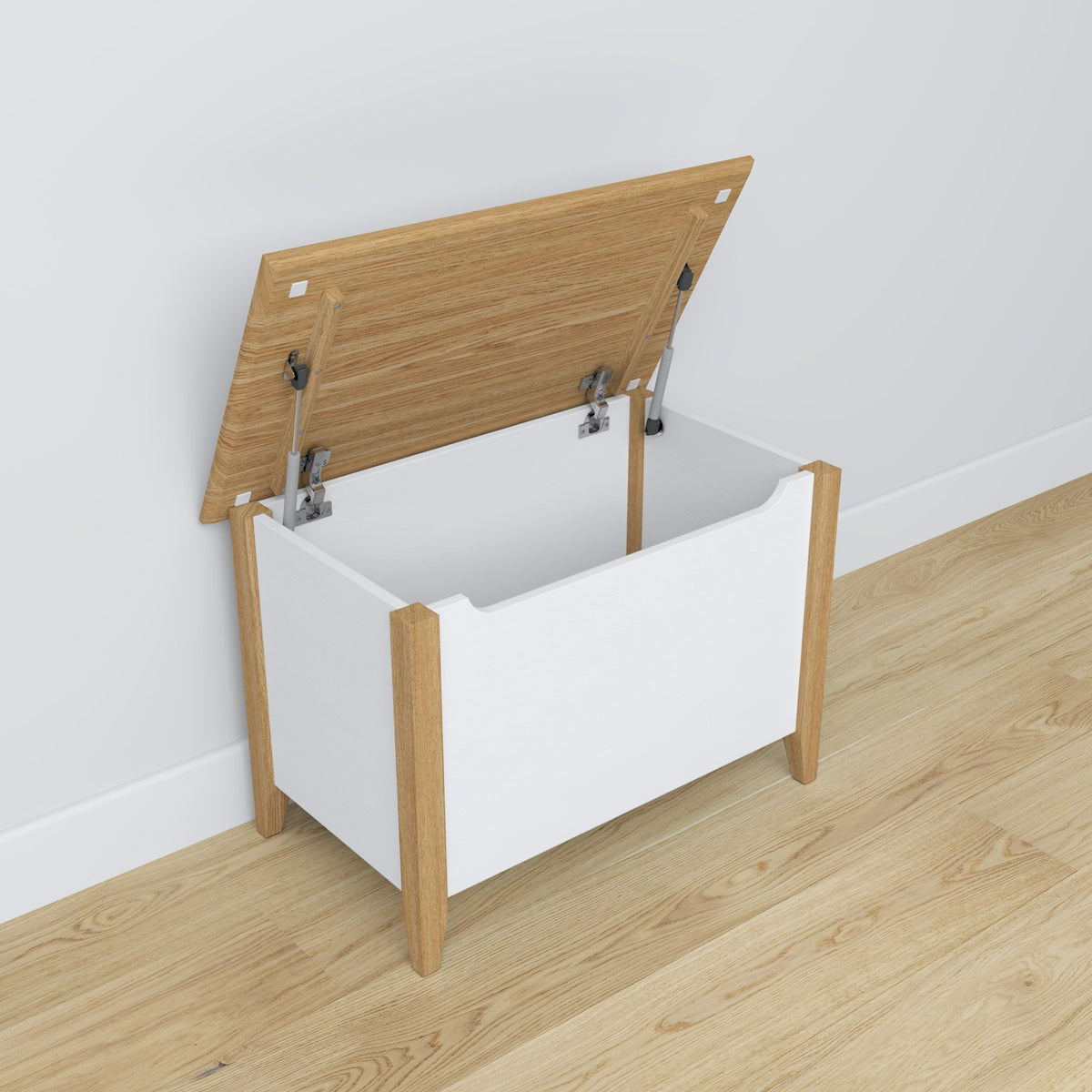 Chest white with oak – hinges and fittings, wooden, close-up, Nizio