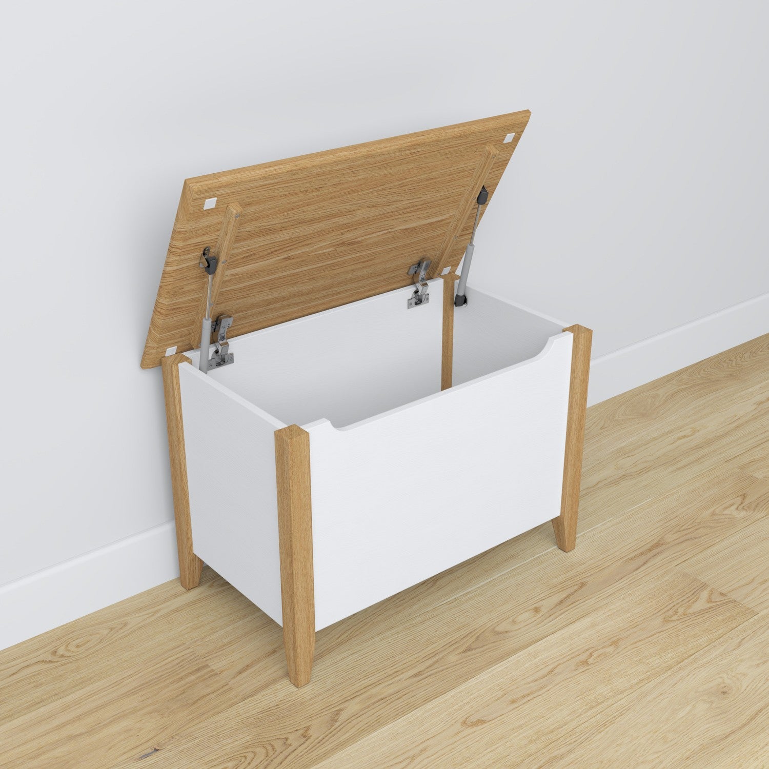 Chest white with oak – hinges and fittings, wooden, close-up, Nizio