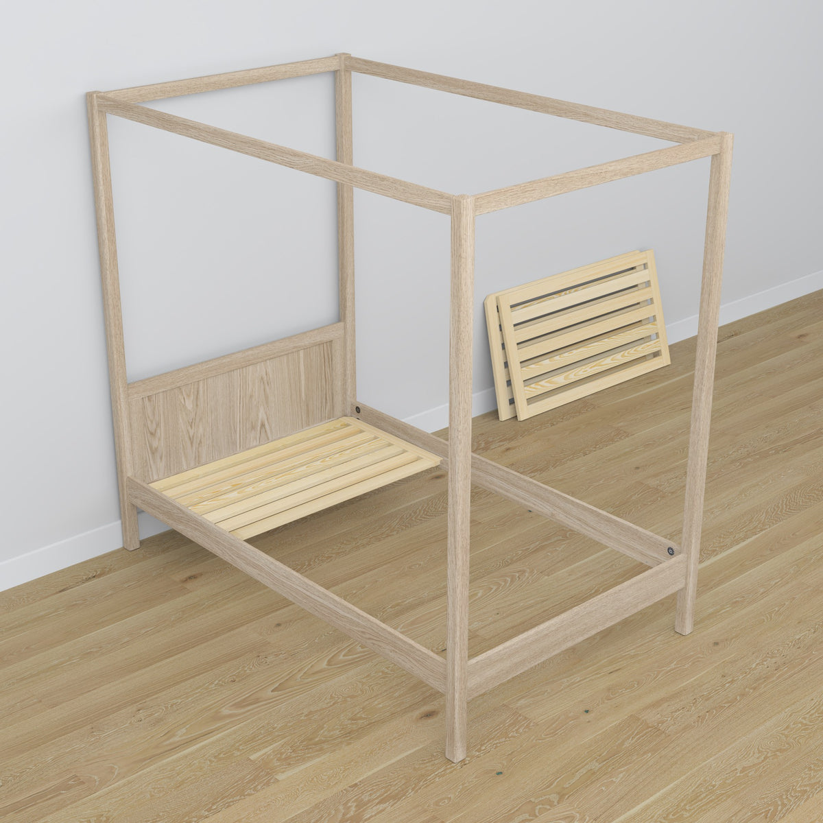 Bleached Oak Canopy Bed in a Children’s Room – Scandi Arrangement