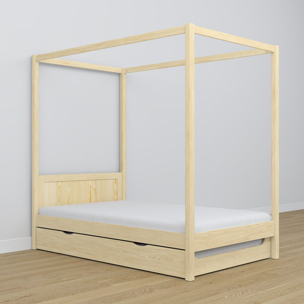 Clear pine canopy bed – drawer for additional mattress, wooden