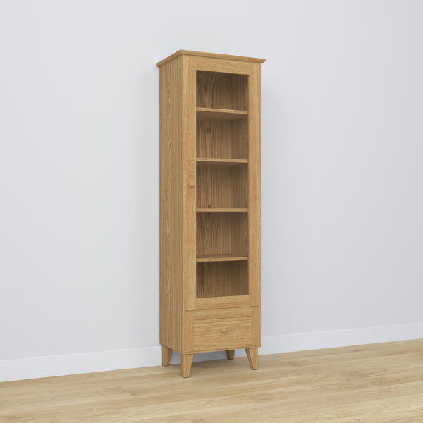 Display cabinet 1S 57 natural oak – oak, glass door, front view