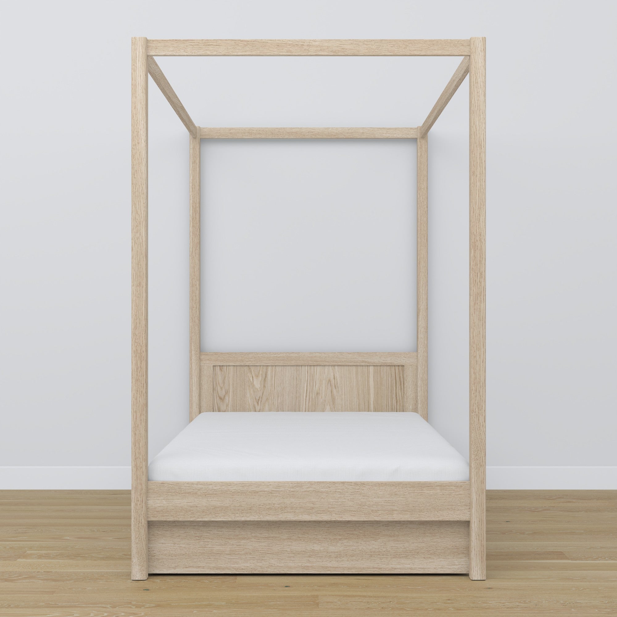 Bleached Oak Canopy Bed – Open Drawer, Oak, Nizio Home