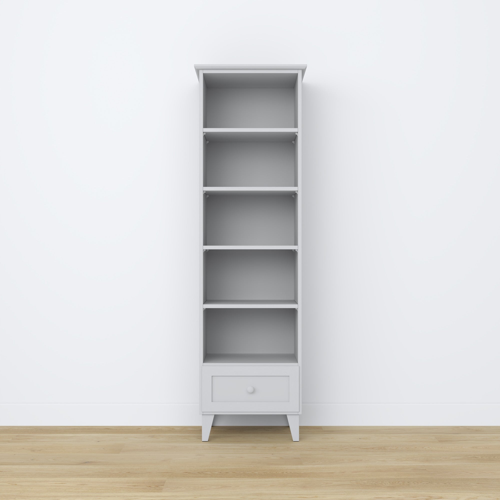 Bookcase 1S wooden grey – open drawer, storage for small items