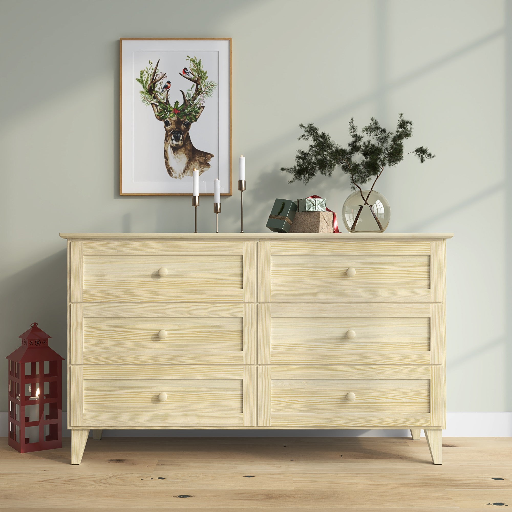 Chest of drawers 6S pine clear pine 154 cm in bedroom – Scandinavian arrangement