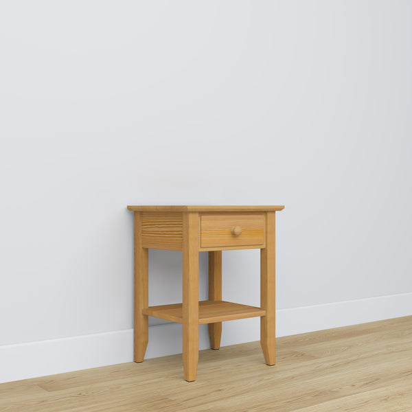 Bedside table N01 natural pine – pine wood, front view, Nizio Home