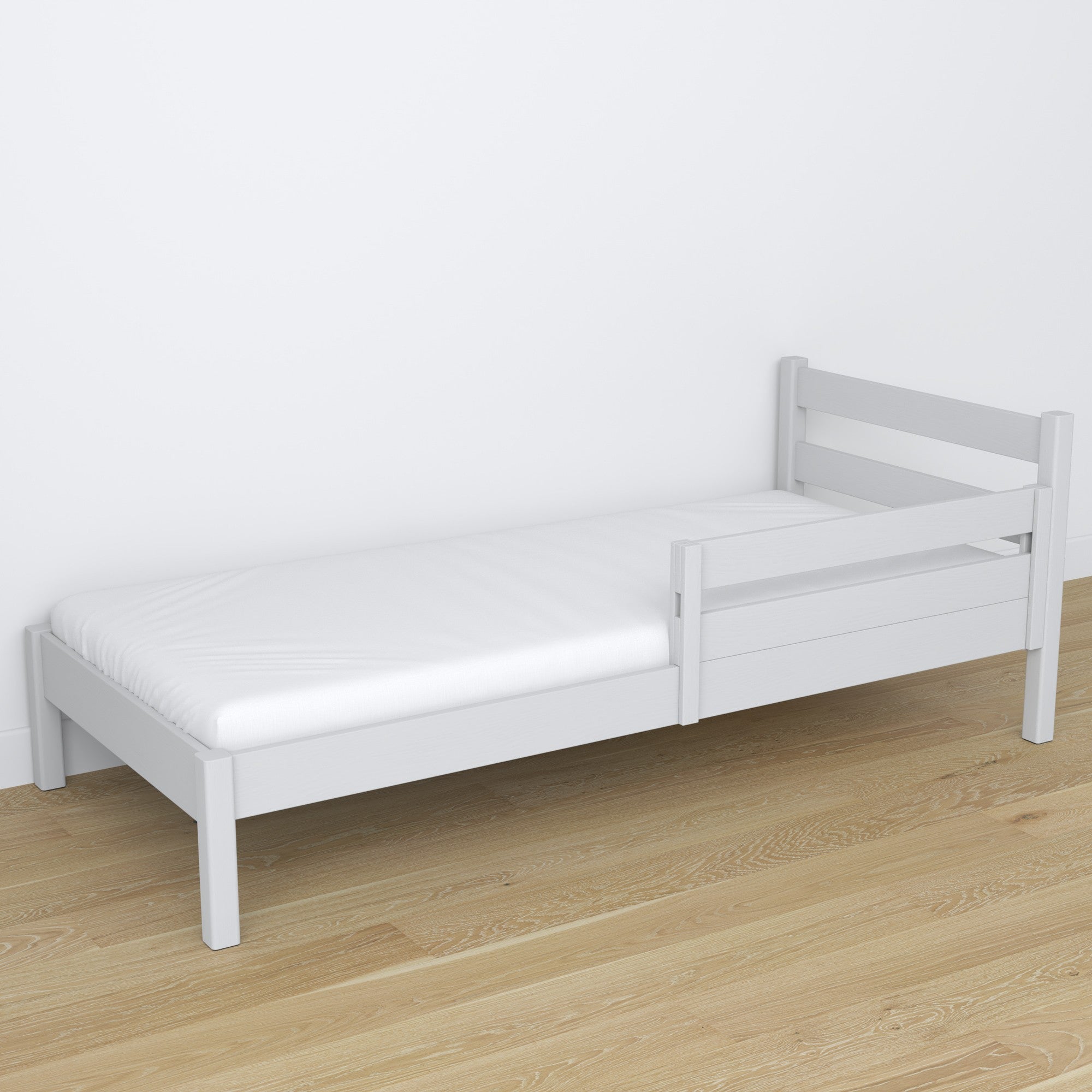 Children’s bed safety rail grey – side view, wooden