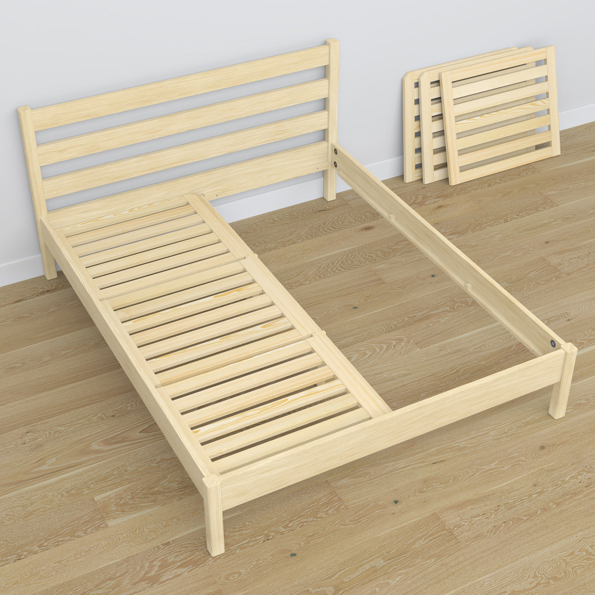 Wooden double bed clear pine – dimensions and diagram, Nizio Home