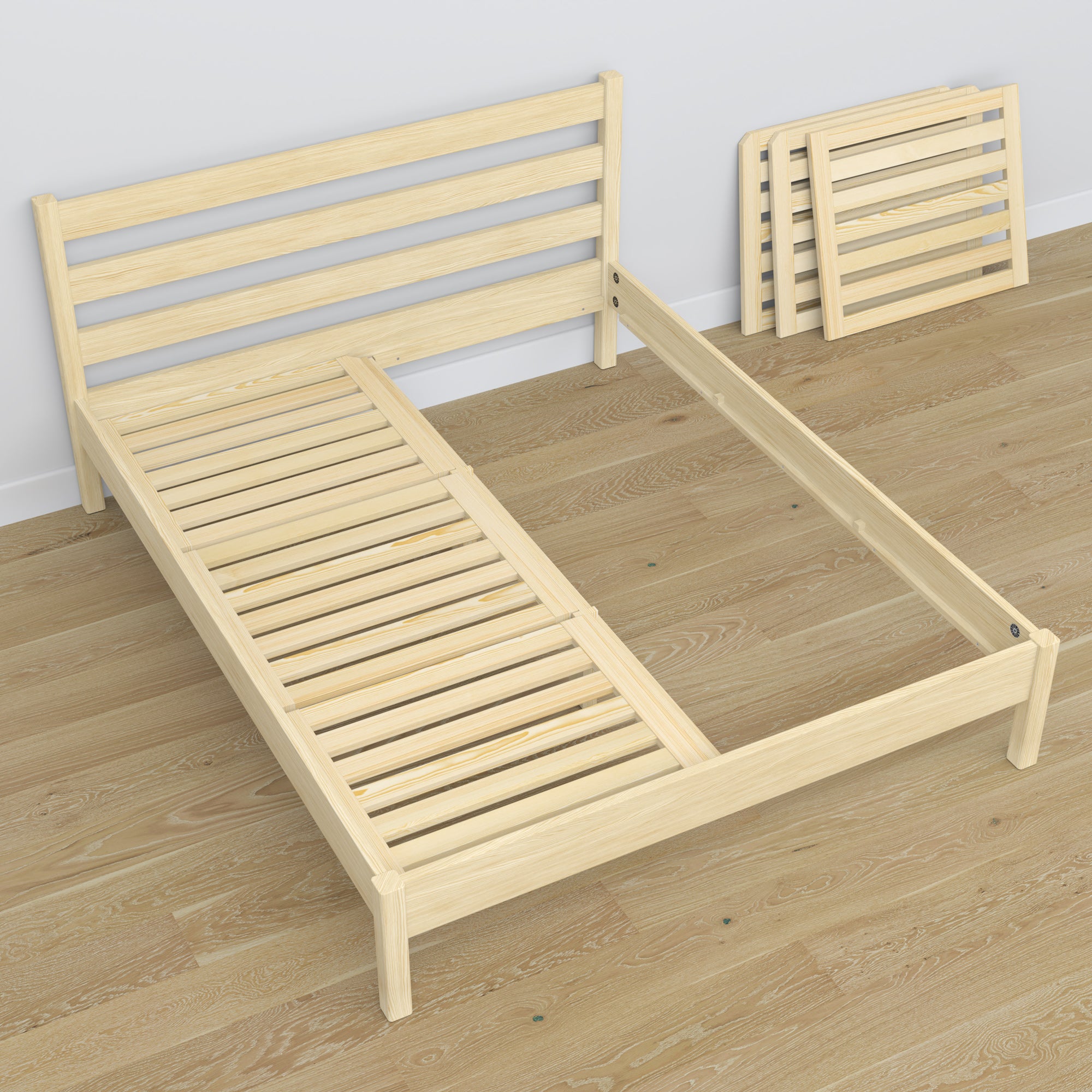 Wooden double bed clear pine – dimensions and diagram, Nizio Home