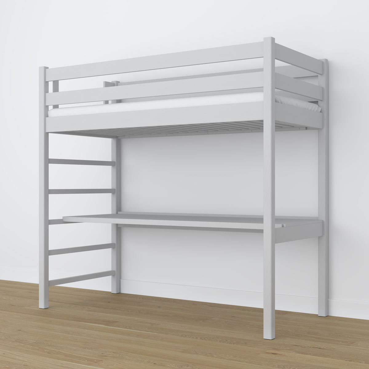 Loft bed with desk grey wooden – dimensions, Nizio Home