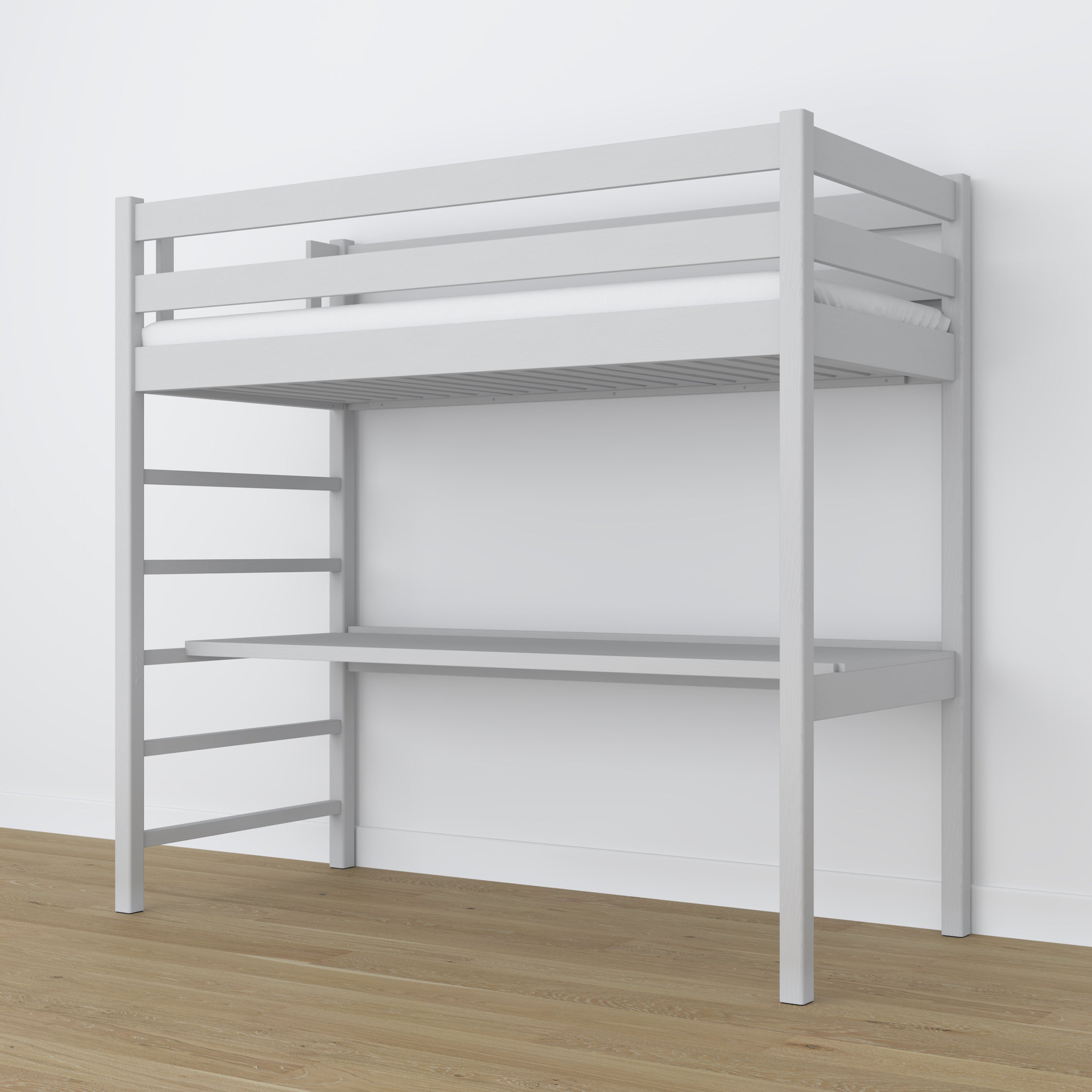 Loft bed with desk grey wooden – dimensions, Nizio Home