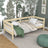 Clear pine sofa bed in a child’s room – scandi arrangement, wooden