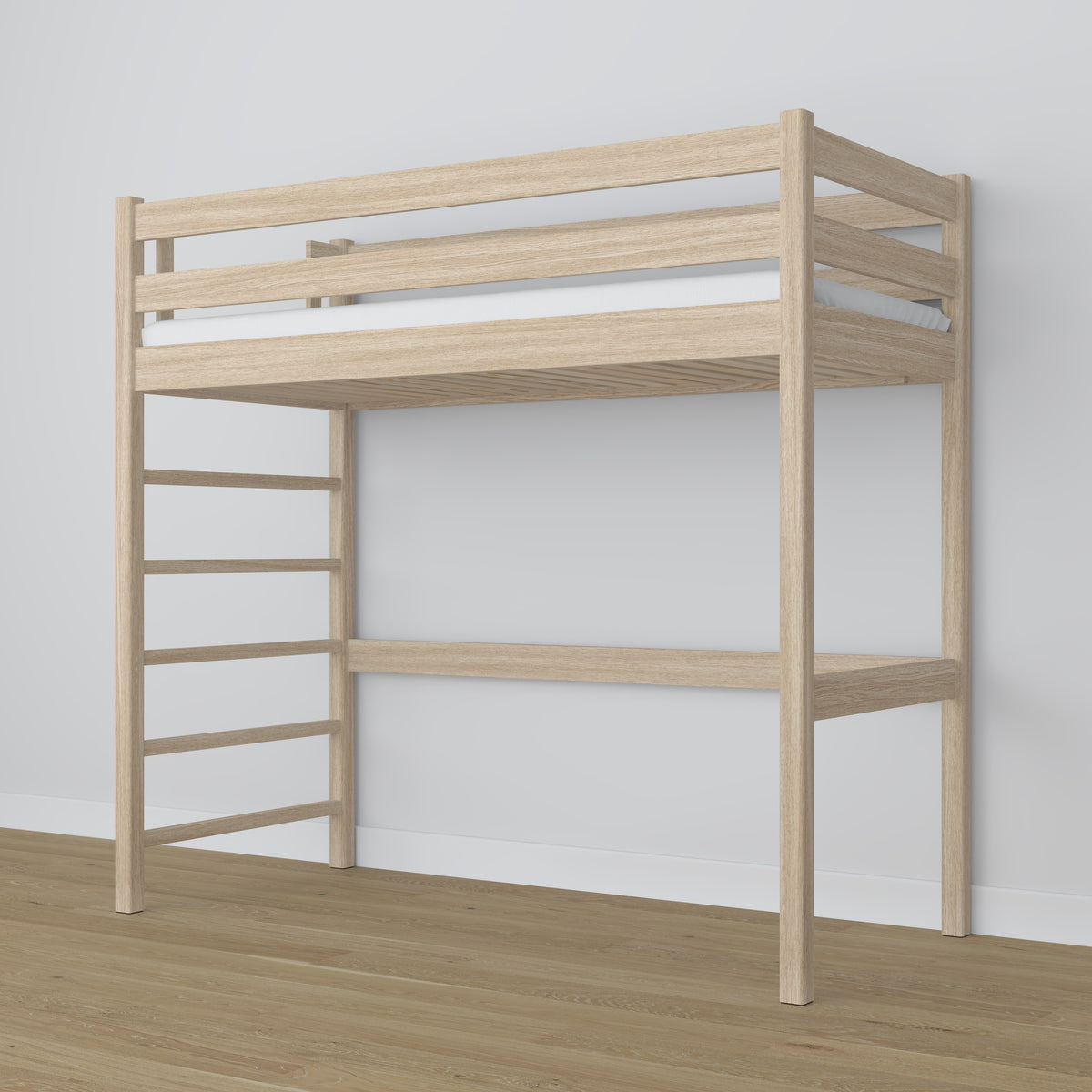 Bleached Oak Loft Bed – Slatted Frame, Side View